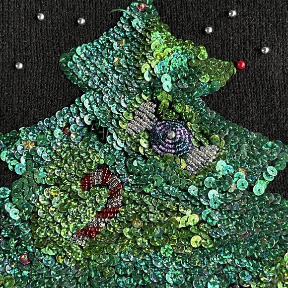 The Quacker Factory Sweater Womens Plus Size 1X Christmas Sequined Velour V-neck - Picture 4 of 11